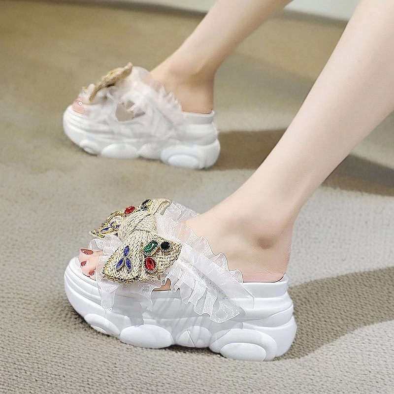 2025年新款女网红外穿凉鞋夏百搭仙女风拖鞋厚底松糕鞋一字凉拖鞋