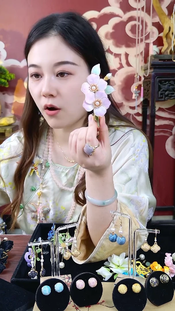 纯铜合金琉璃宋锦耳钉 好美