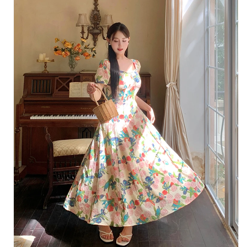 【仟艺】【南法油画】大码女装胖mm夏日显瘦碎花连衣裙