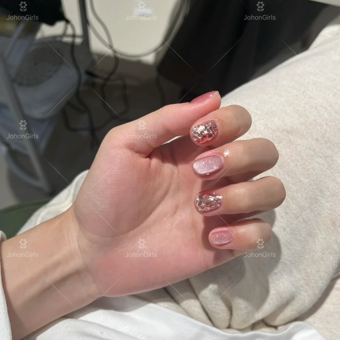 JohonGirls'/琴岛小嫚【冰美粉梦】粉嫩玻璃珠美甲猫眼纯手工穿戴甲
