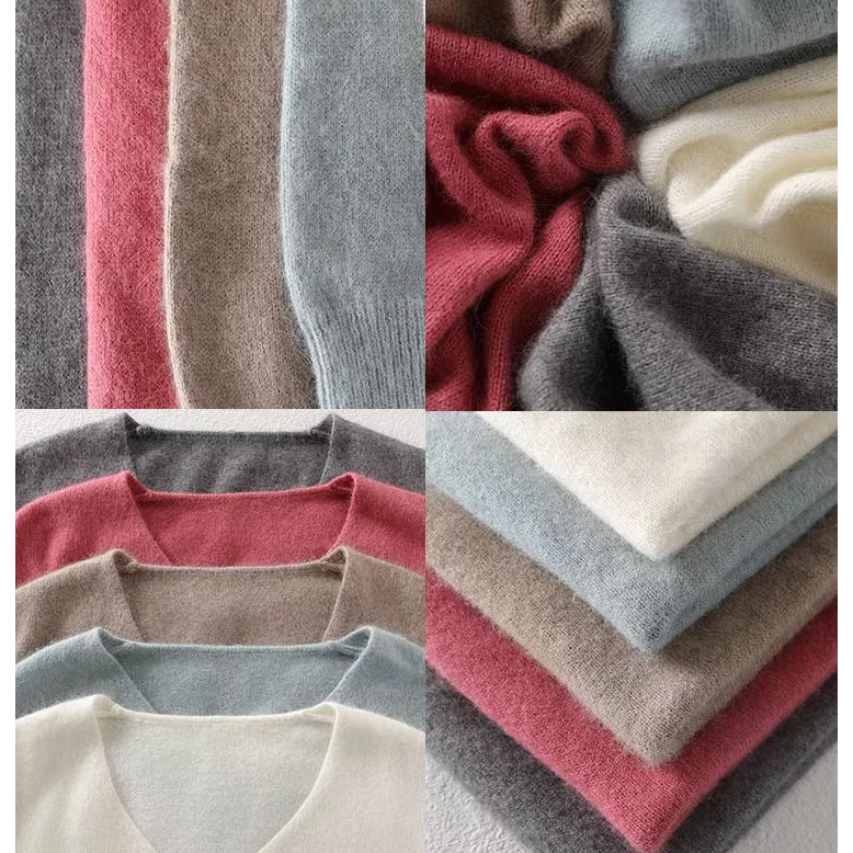 一线成衣无缝女士V领长袖100羊毛秋冬新款时尚纯色百搭针织衫