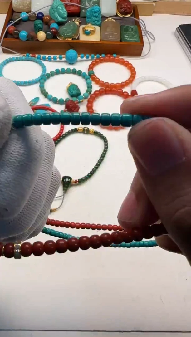 18K金镶嵌绿松石手串手串高*～手串手串