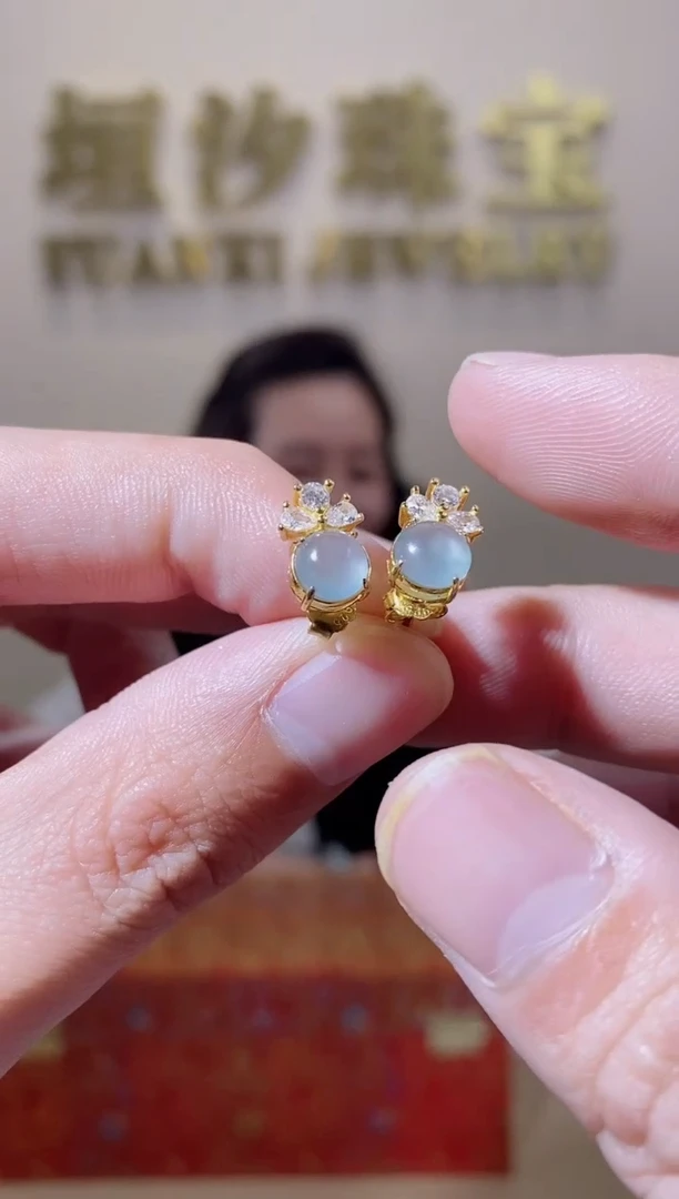 【闪购商品】翡翠耳饰银S925镶嵌天然A货翡翠耳钉