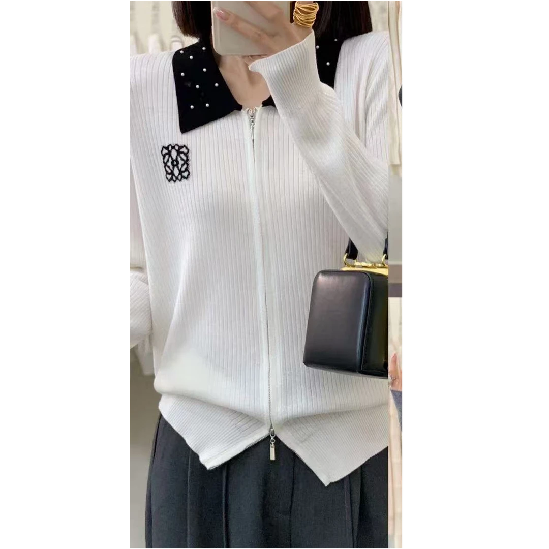 花花/325-高级感双拉链设计女显瘦针织打底衫