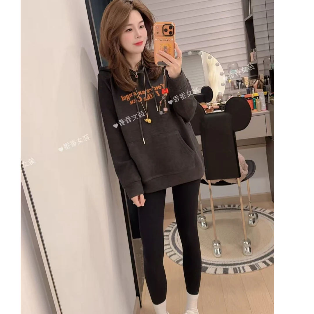 「玲珑有温度」双面德绒卫衣字母连帽小个子中长款显瘦保暖上衣
