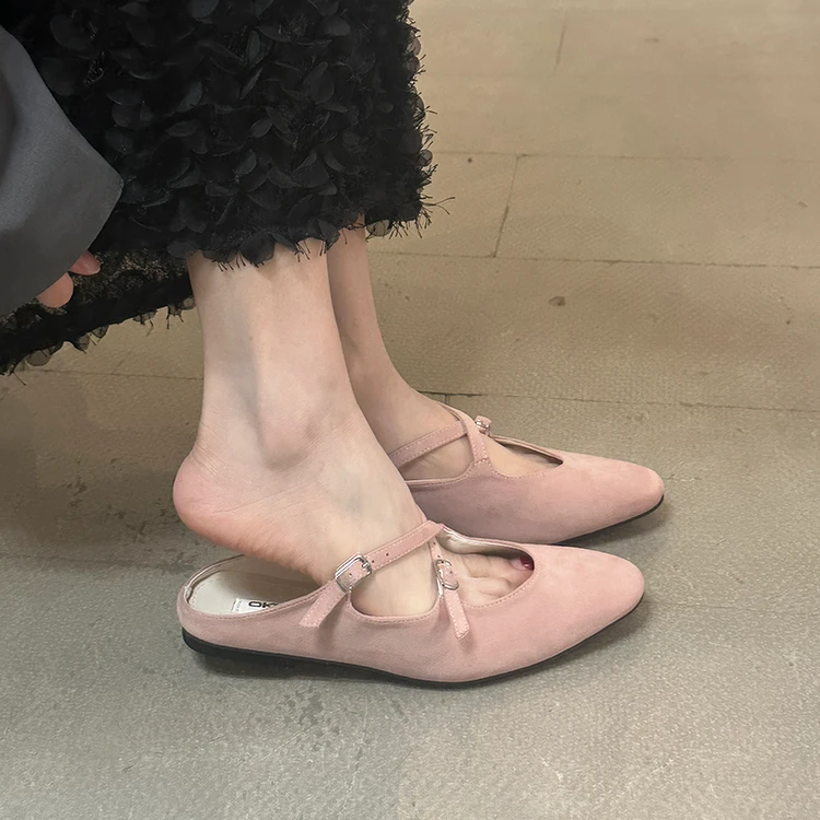 阿南儿~ 芭蕾风糖果色包头半拖小众蕾丝边配裙子一脚蹬玛丽珍凉拖