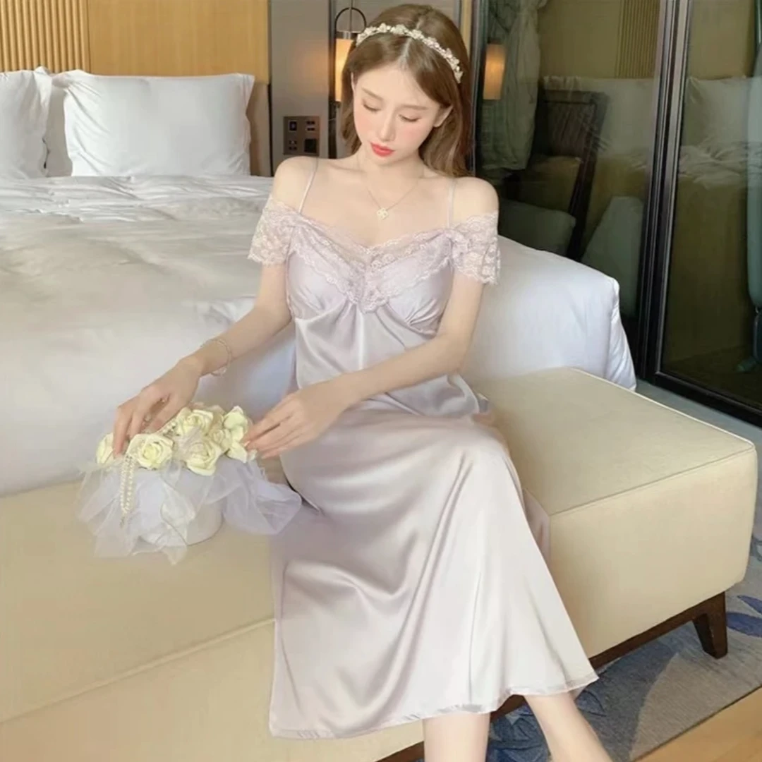 家居服性感外穿睡裙女睡衣冰丝蕾丝薄款吊带新款睡衣夏季大码女款