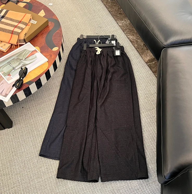 Hooomiee垂感百搭女士休闲裤松紧腰抽绳宽松时尚阔腿长裤9725