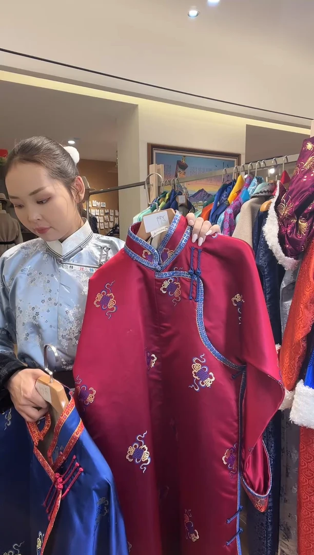 042成人高定蒙古袍红色女xl