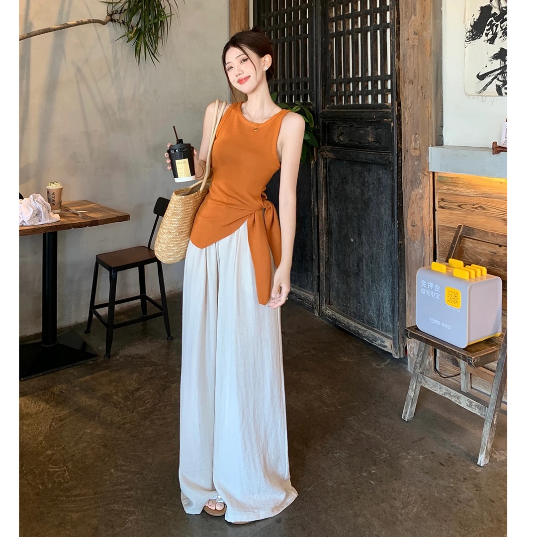 法式气质高级感开叉收腰显瘦圆领针织衫背心高级感小众夏季上衣