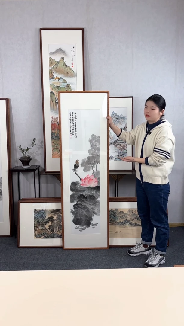 【闪购商品】国画手绘*荷花*52*172cm实木框