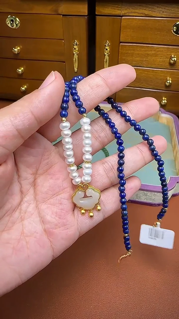 未镶嵌青金石颈饰S925银青金石DIY长链吊坠