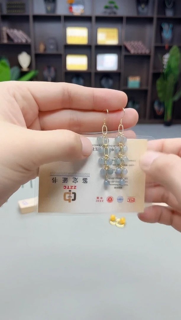 银S925镶嵌翡翠耳饰金色911