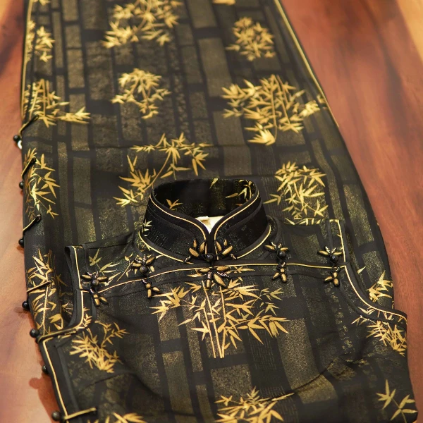 千帆旗袍 金篁坠月 上久楷明轩照影宋锦旗袍 有省修身