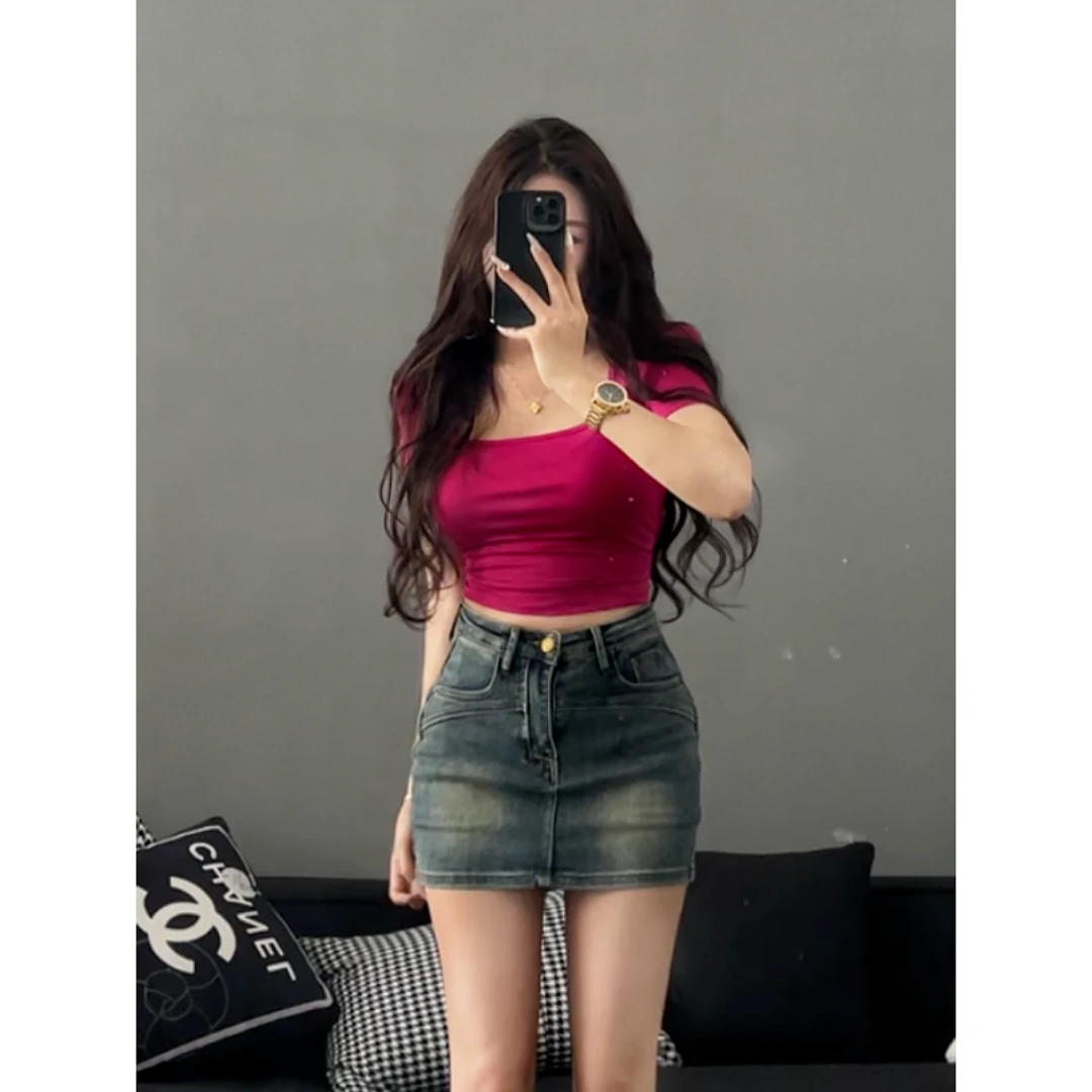 港风复古高腰牛仔半身裙2025冬季新款百搭防走光显瘦包臀短裙裤