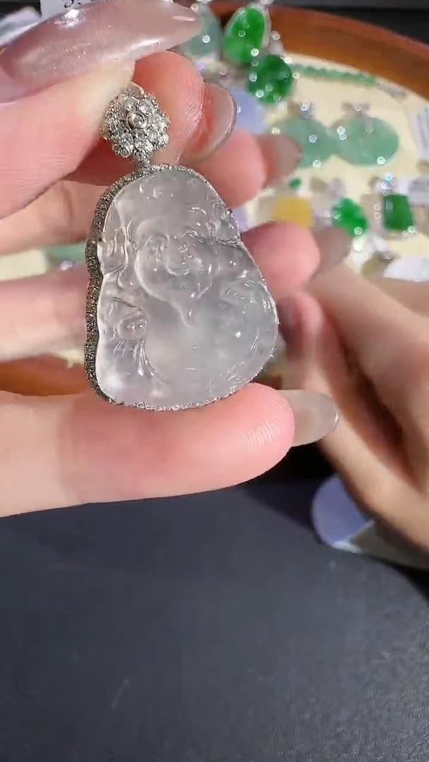 翡翠18K金镶嵌吊坠(不含链)【源头工厂】钻石镶嵌