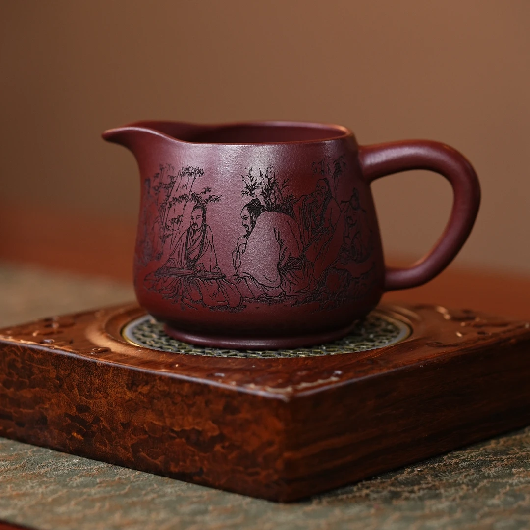8038-1竹林七贤公道宜兴原矿紫砂高温龙血砂刻竹林七贤分茶公道