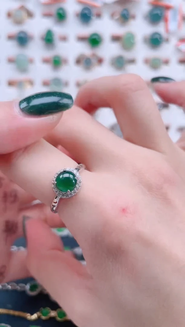 银S925镶嵌戒指翡翠天然翡翠