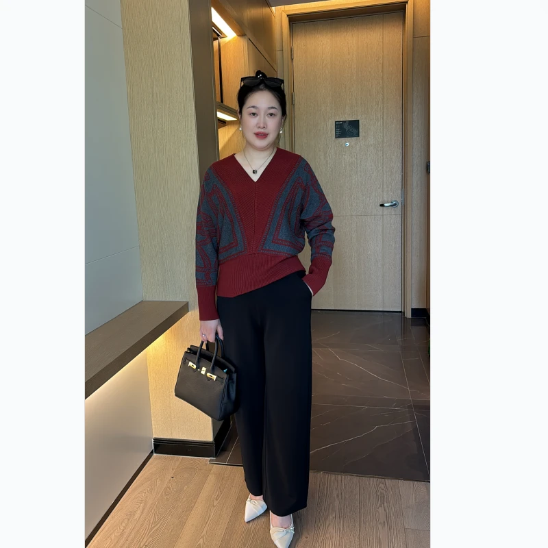妈妈秋冬半V领减龄毛衣女中老年一体绒针织打底衫加绒加厚上衣