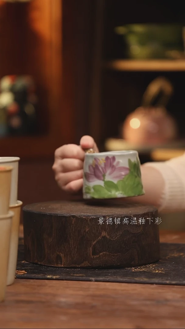 陶瓷 景德镇高温釉下手绘陶瓷@L081@