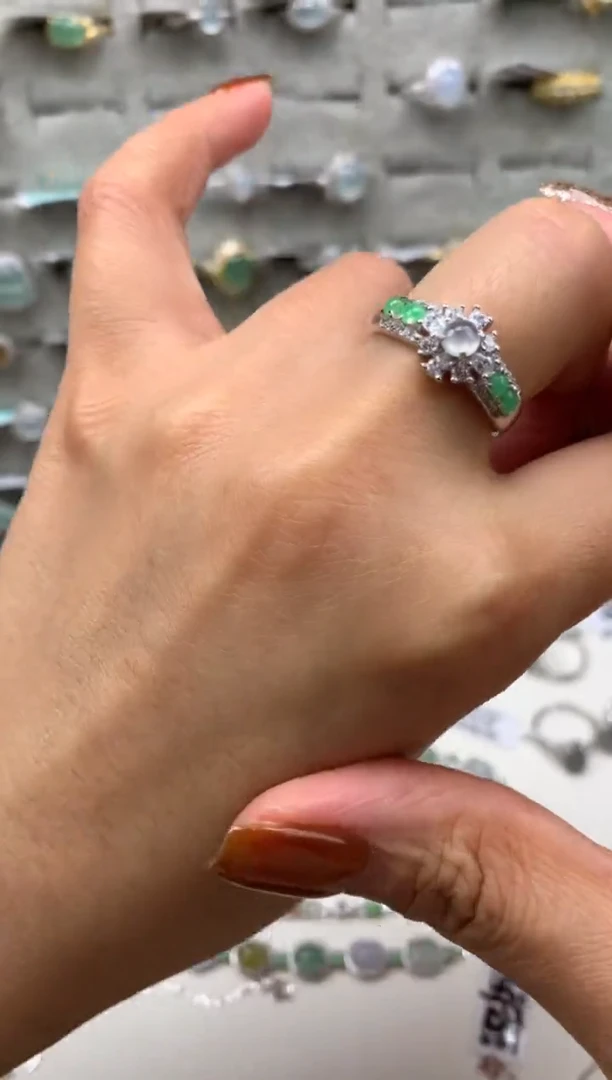 银S925镶嵌戒指翡翠6