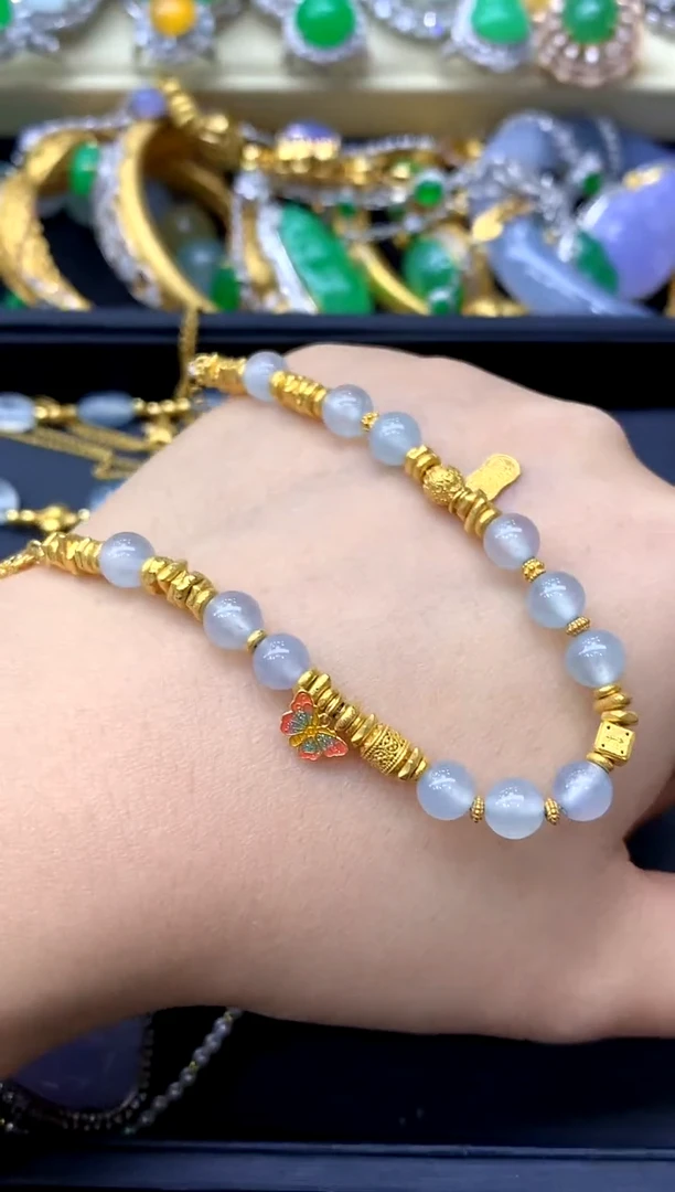 足金镶嵌手链翡翠415-中国好珍宝