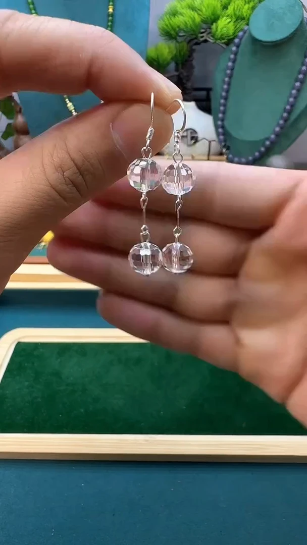 水晶耳饰银S925镶嵌E14