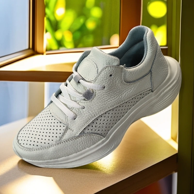 头层牛皮夏季镂空男士轻便减震耐磨时尚男款鞋低帮轻奢网面运动鞋