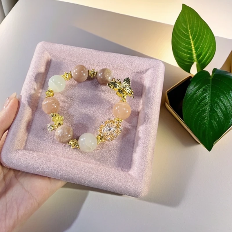 彩月光天然水晶手链拉长石情绪稳定呼呼香手串 多样性发货 不完美