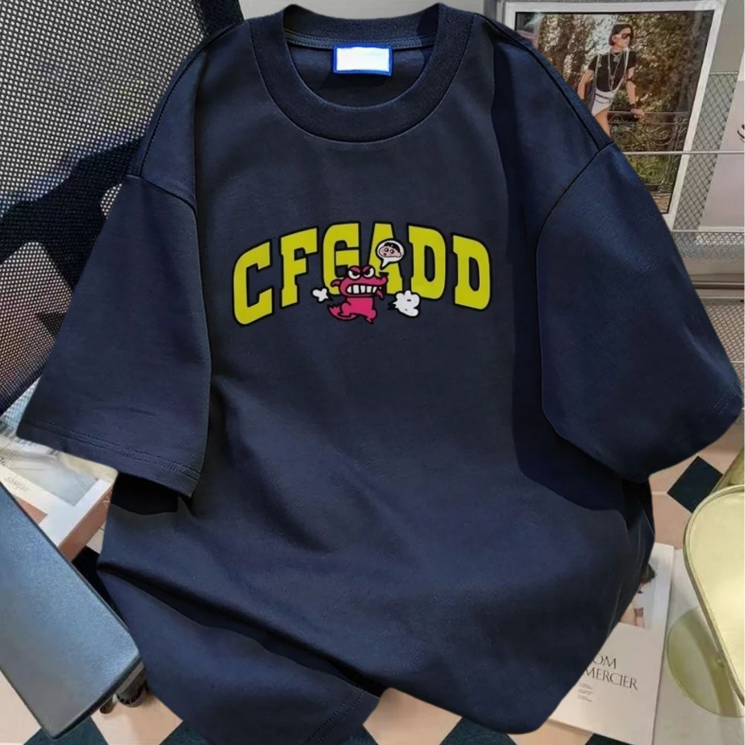 100%纯棉个性字母印花短袖男女夏季高街百搭宽松韩版国潮t恤上衣