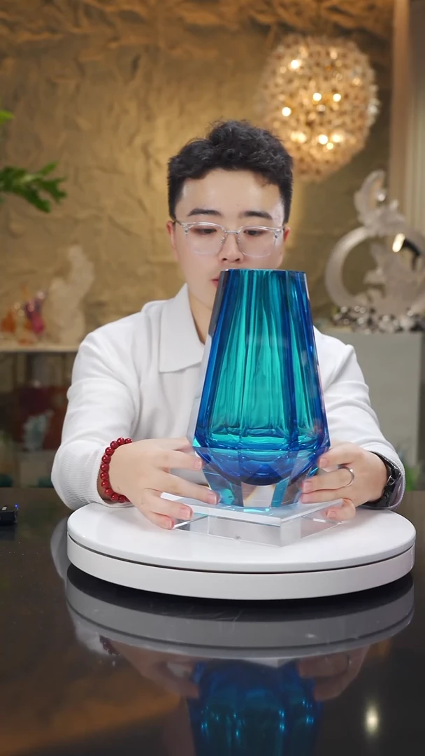 琉璃手工艺品福利天空蓝切面花瓶