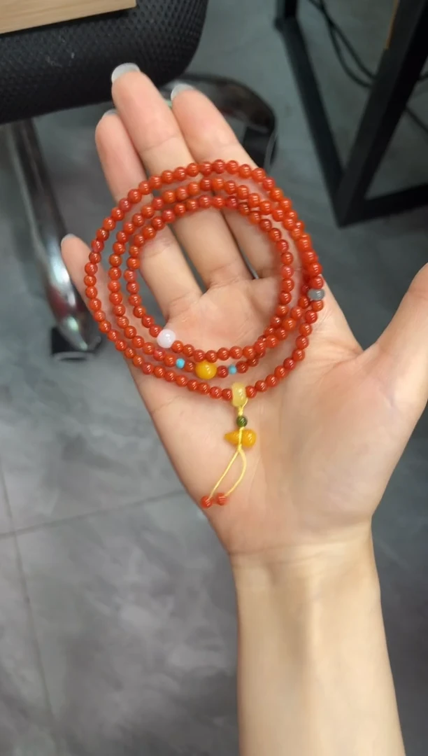 未镶嵌手串南红玛瑙南红三圈蜜蜡手串QF-C80（多样性发一）