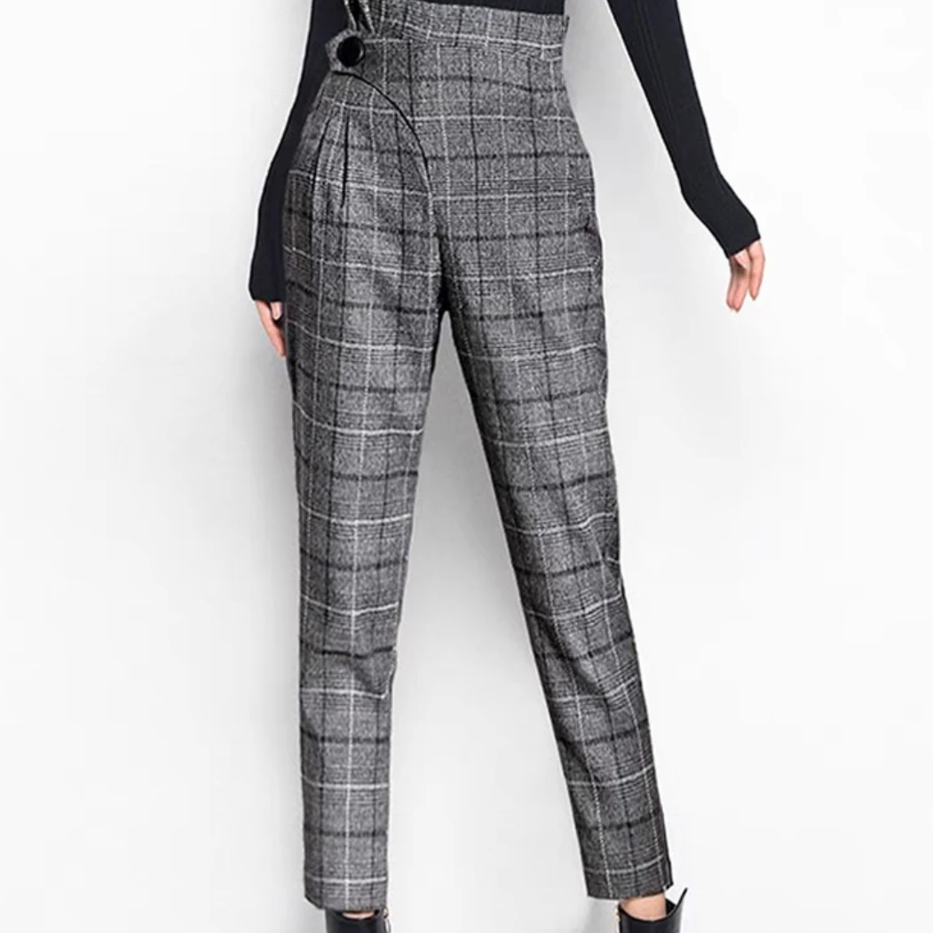 品牌剪标！春秋高级感时尚百搭洋气显瘦格子裤K1740（E10-2）