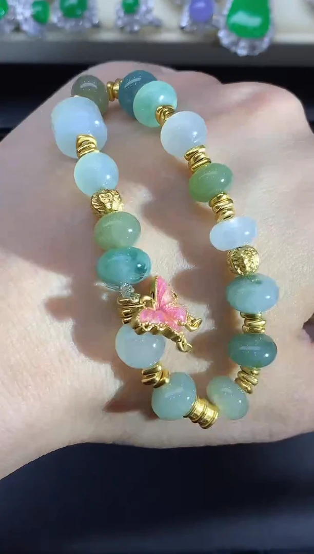 足金镶嵌手链翡翠588-中国好珍宝