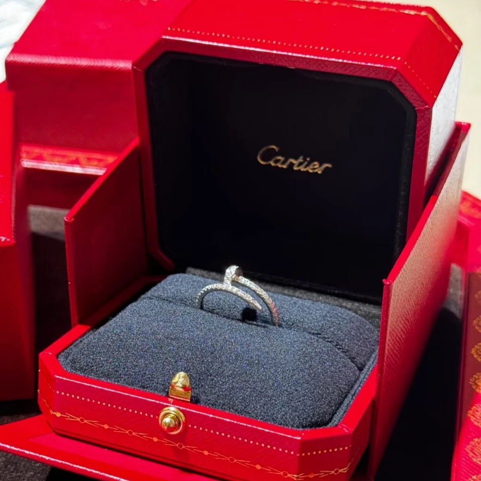 99新 Cartier/卡地亚 【念念】钉子白金满钻 粗版 戒指 53码 24年