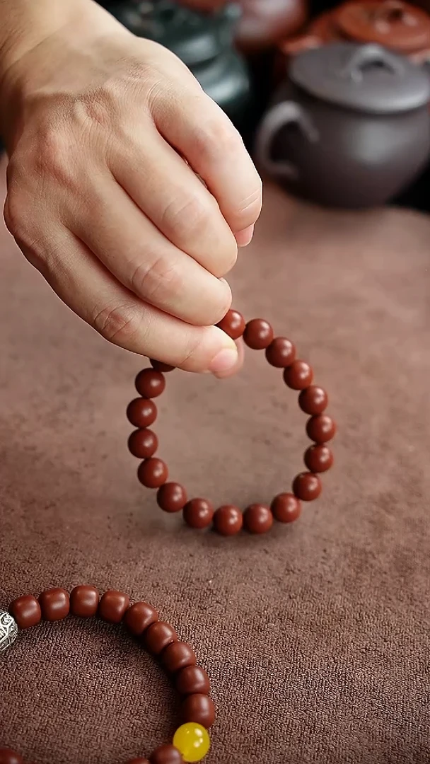 茶壶紫泥珠砂记 手工紫砂串 10mm紫泥加一颗12mm朱泥串