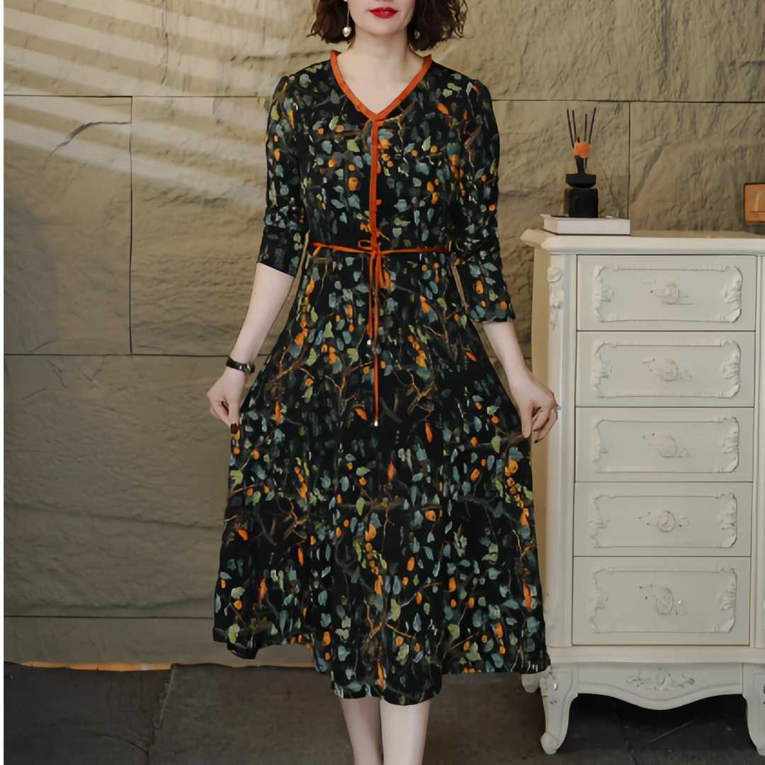 5880【YAO】夏季百搭时尚简约休闲显瘦遮肉减龄碎花连衣裙