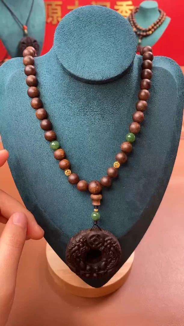 【闪购商品】沉香手串P沉水紫棋08三圈+白棋沉香木雕貔貅环