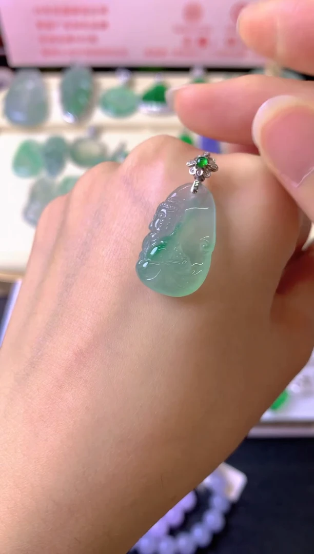 吊坠(不含链)18K金镶嵌翡翠好****愿吊坠