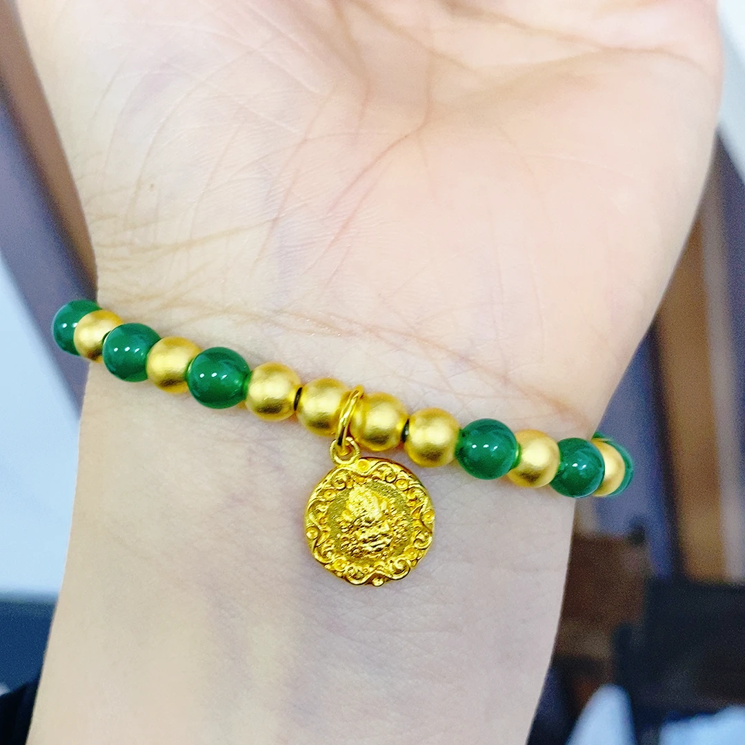 绿玛瑙百搭黄财神手链