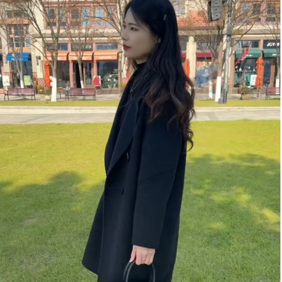 6013驼绒小个子韩版大衣秋冬中长款茧型加厚毛呢外套 时尚百搭