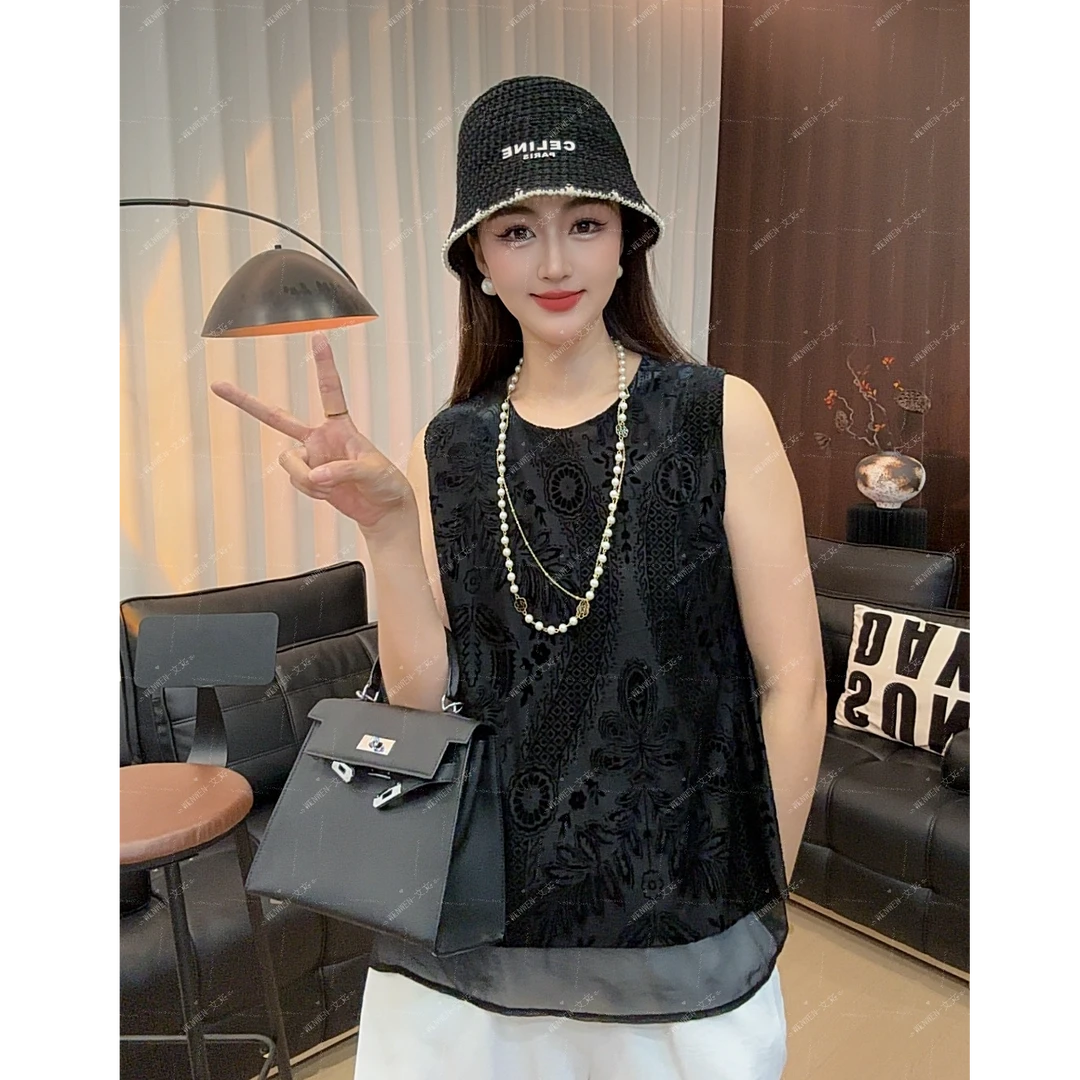 【文文严选】黑色薄款无袖背心女夏季2025新款漂亮设计感小衫上衣