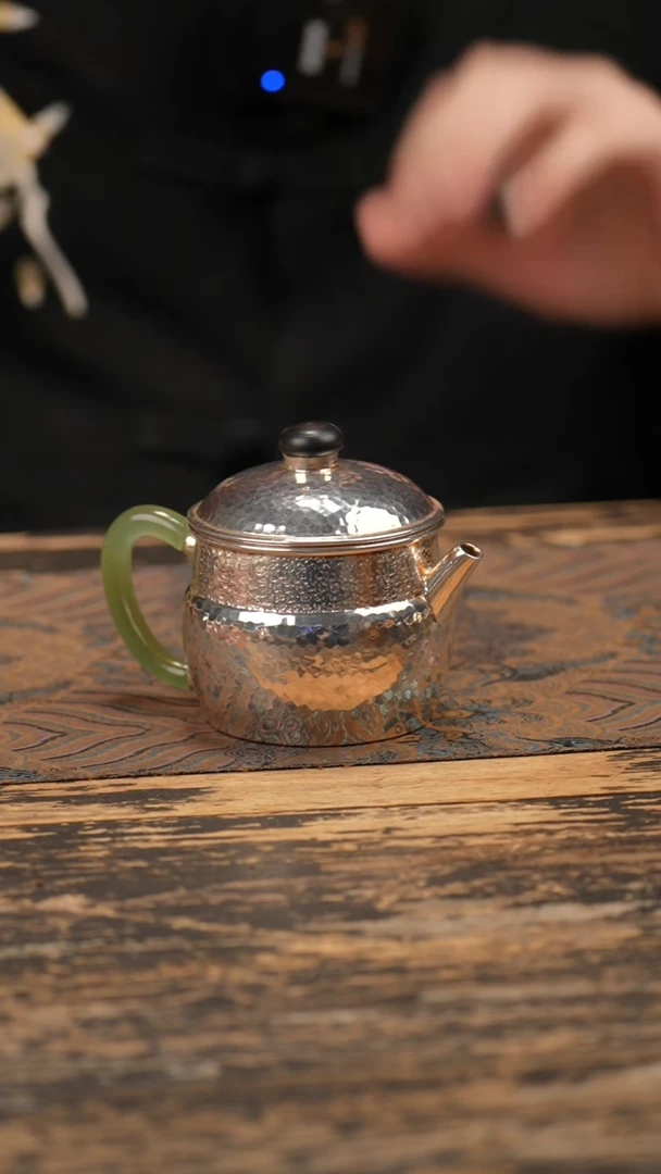 手工玉把大肚银壶