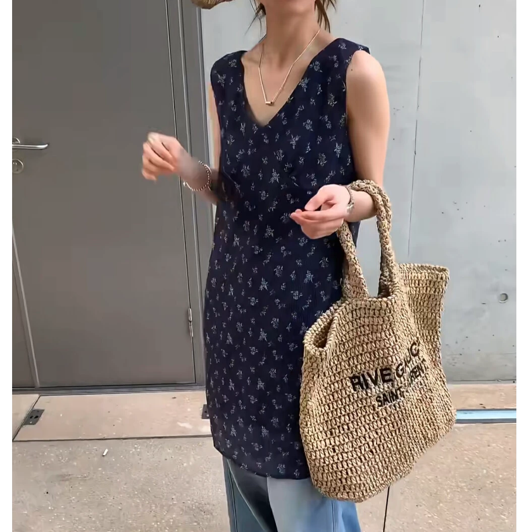 背心裙中长裙春夏碎花通勤宽松夏季无袖印花时尚韩系休闲复古