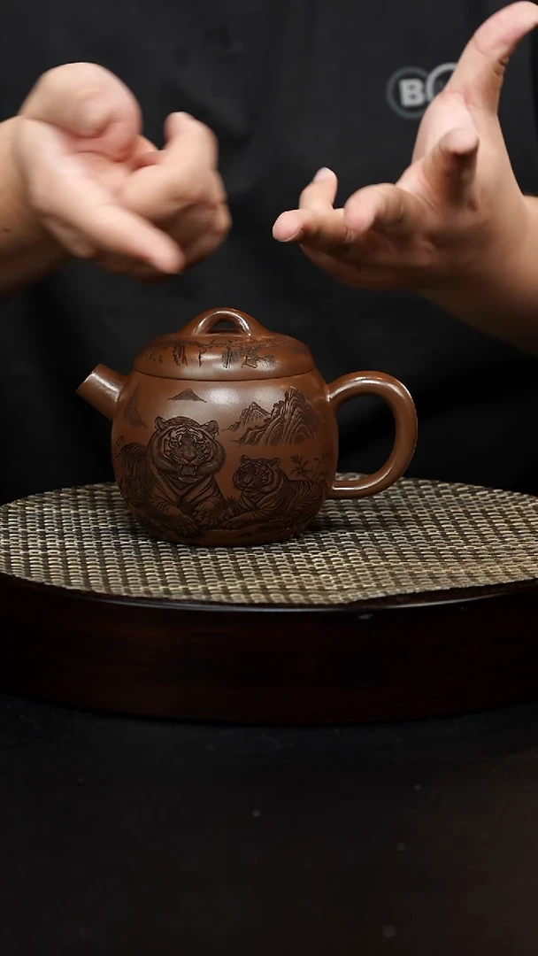 茶壶紫砂宜兴原矿纯手工紫砂 虎刻文旦 明朝土