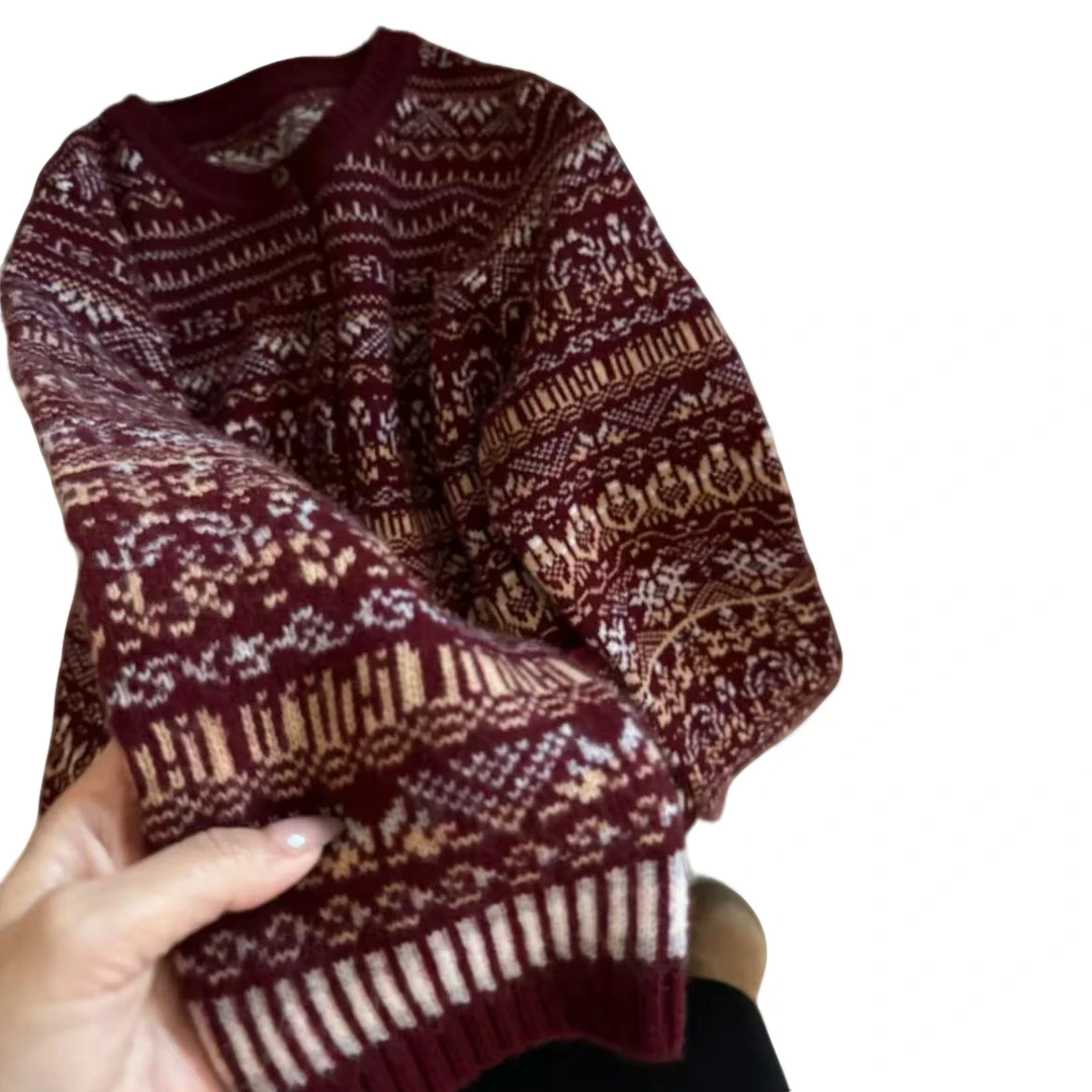 费尔岛长袖针织洋气时尚宽松厚款保暖秋冬百搭女士针织衫