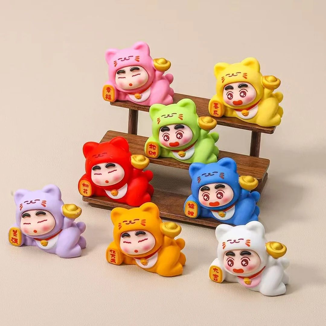 手感漆招财猫小新 树脂萌粒diy钥匙扣饰品桌面车载摆件