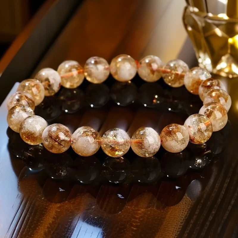天然正品黄塔晶手链冰透黄水晶净体女生百搭蜂蜜奶盖冰雪单圈手链