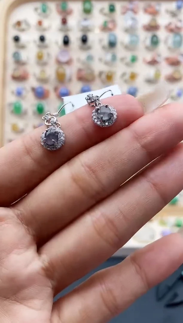 【闪购商品】翡翠耳饰银S925镶嵌天然A货翡翠111  7+8