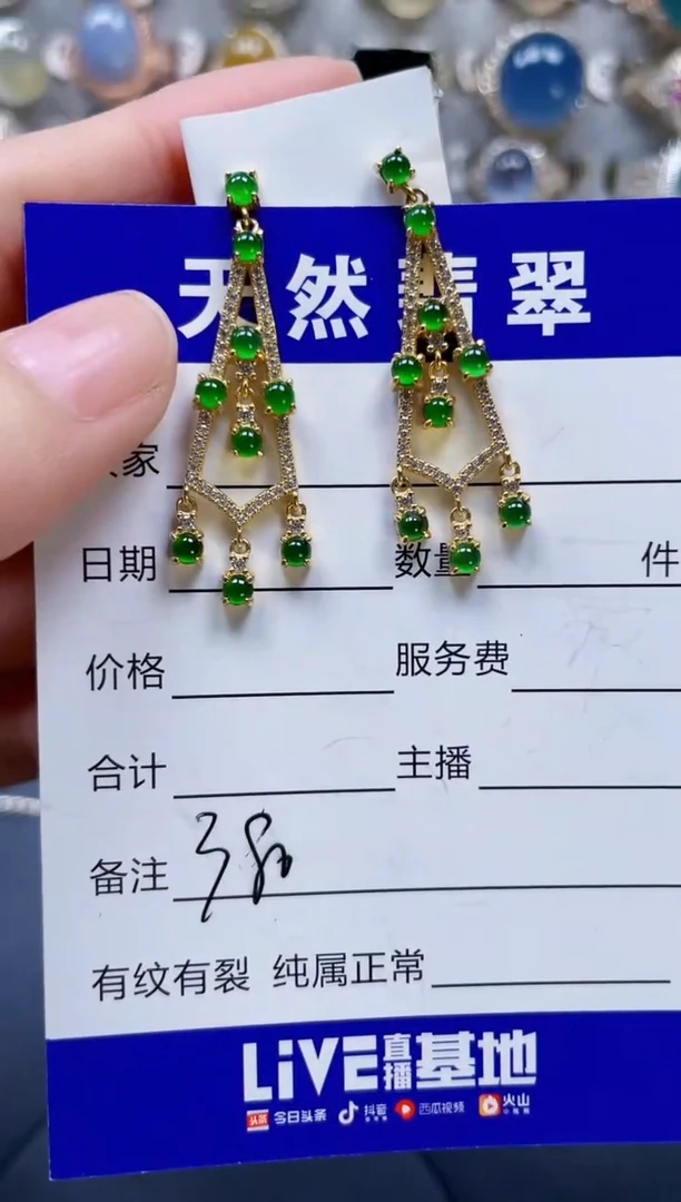 银S925镶嵌翡翠耳饰380